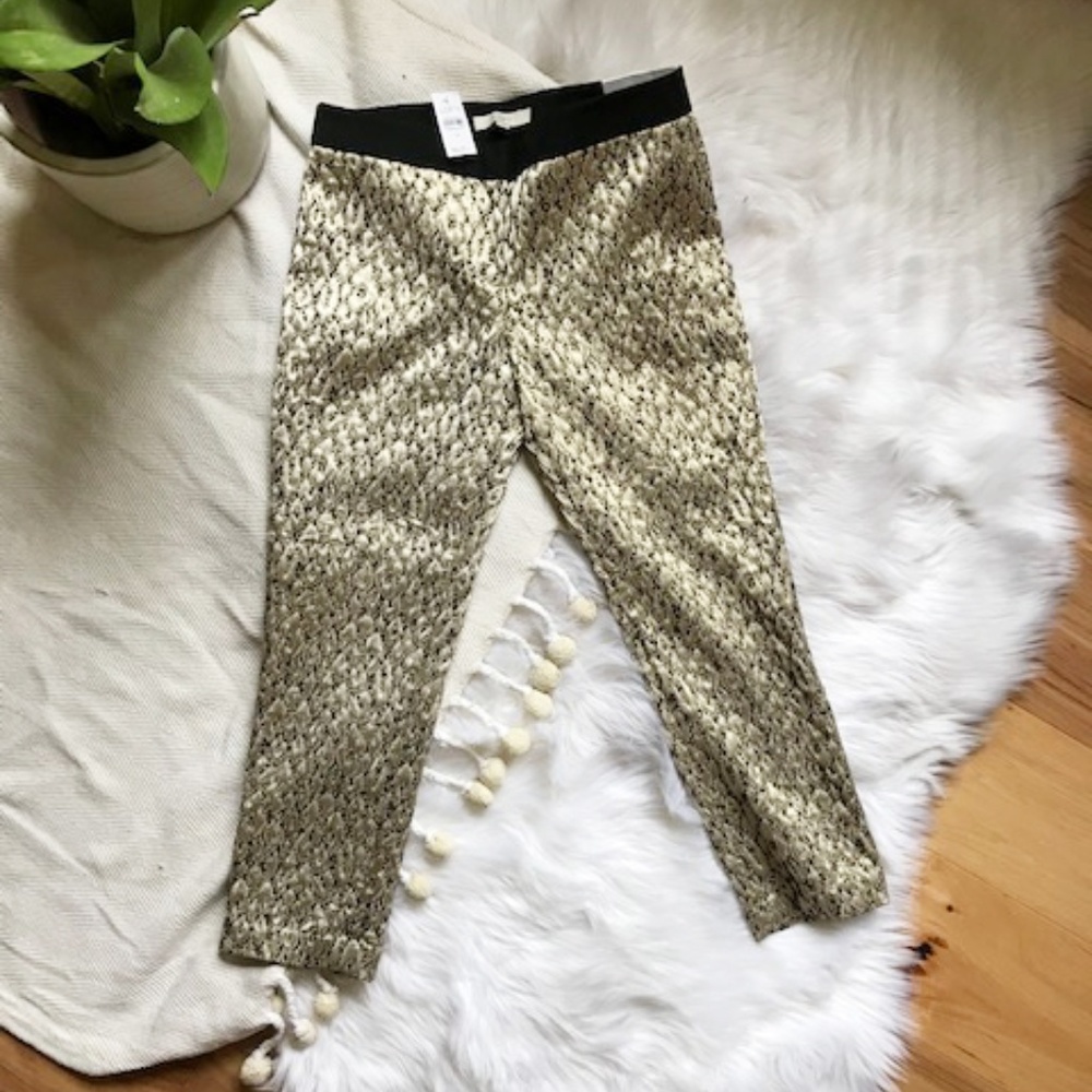 Metallic Gold and Black Cropped LOFT Zoe Pant, NWT